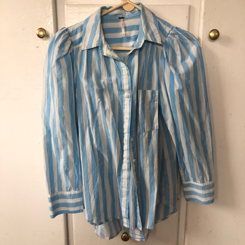 Free People Elisha blouse button down blue & white
